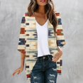thumbnail image 2 of Olyvenn Get it today Women's Loose Kimono Cardigan 3/4 Sleeve Open Front Lightweight Ethnic Print Outwear Tops Cardigan Sweaters with Pockets Khaki 10, 2 of 5