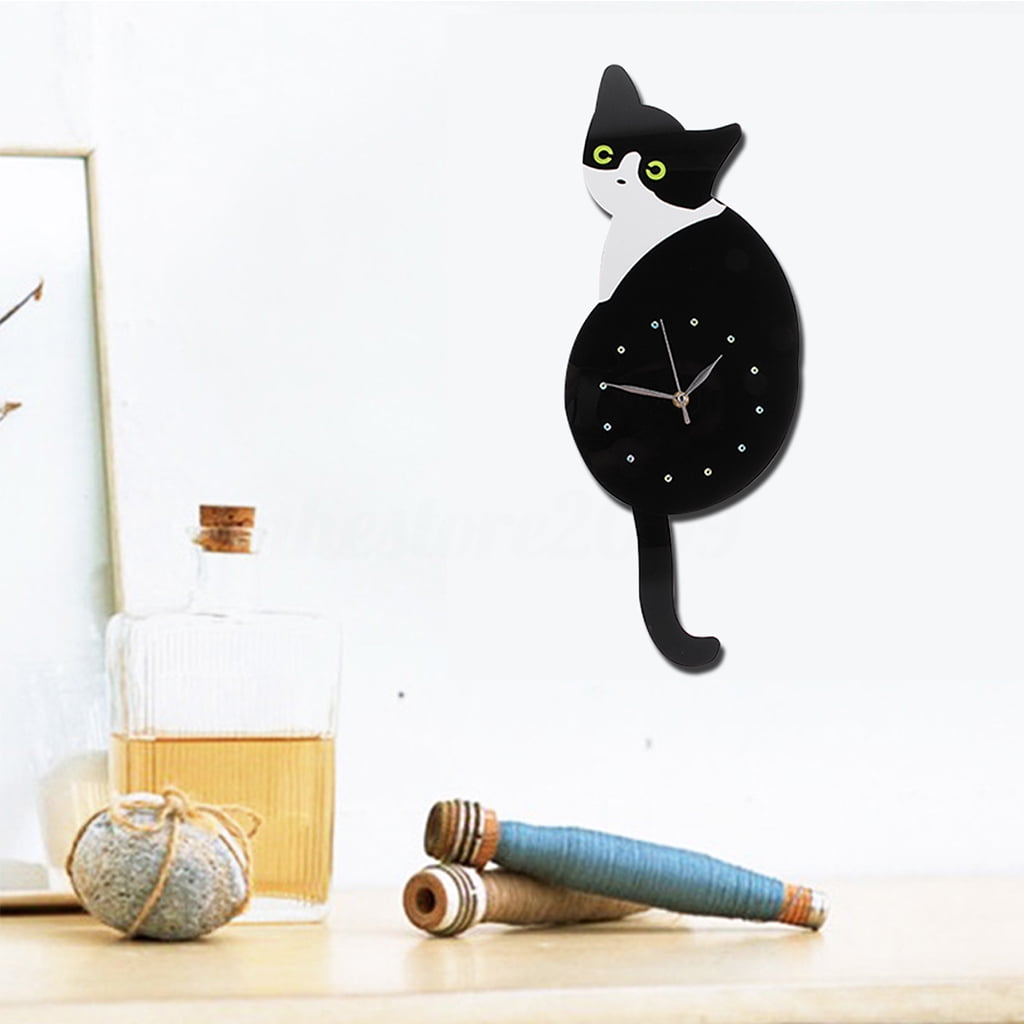 Cartoon Wall Clock Cat Clock with Wag Swing Tail for Bedroom Home Decor 04 