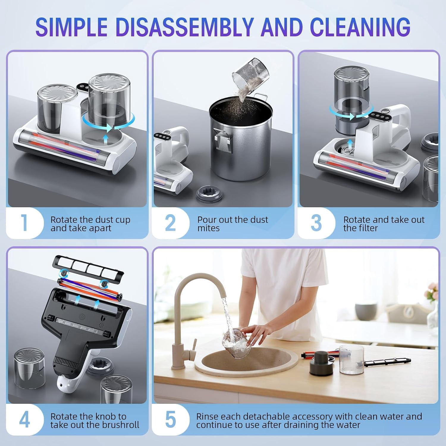 Aixiqee Mattress Vacuum Cleaner - 16Kpa Suction, UV-C Disinfection, 30000 RPM Brush, Heating, 500W, Corded