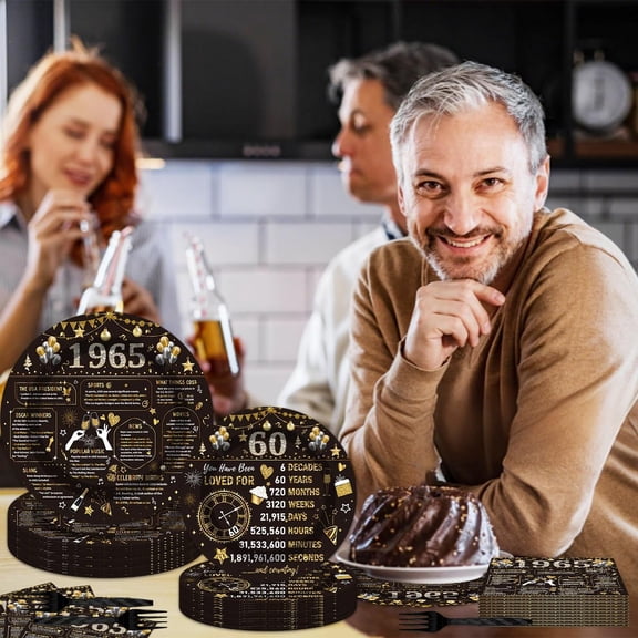 SHILIU-96PCS 60th Birthday Plates and Napkins Party Supplies 60th Birthday Decorations for Women Men 60th Anniversary Decorations Cheers to 60 Years Vintage Tableware Sets Serve 24 Guests