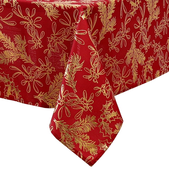 Elrene Home Fashions Foil Woodland Holiday Fabric Tablecloth, Red, 60" x 144"