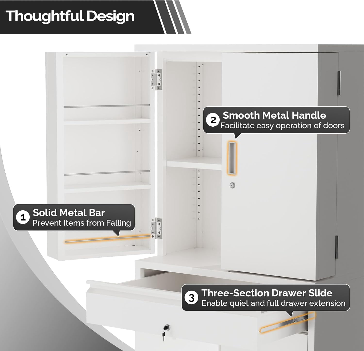 Ktaxon 71" Tall Steel Storage Cabinet with Drawer, 4-Door Lockable Pantry Organizer w/ Door Shelves, Pegboard & Hooks, Adjustable Shelves, White