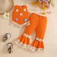thumbnail image 2 of DXOUPM Girls Clothes Outfits Kids Ruffle Sleeveless Shirt and Flared Pants with Fringed Hem, 2 of 3
