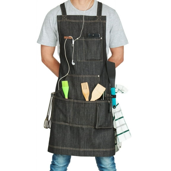 Radicaln Black Denim Apron – Handmade Stylish Cooking & Grilling Apron with Adjustable Straps & Pockets for Men & Women – Premium Kitchen Gift Idea