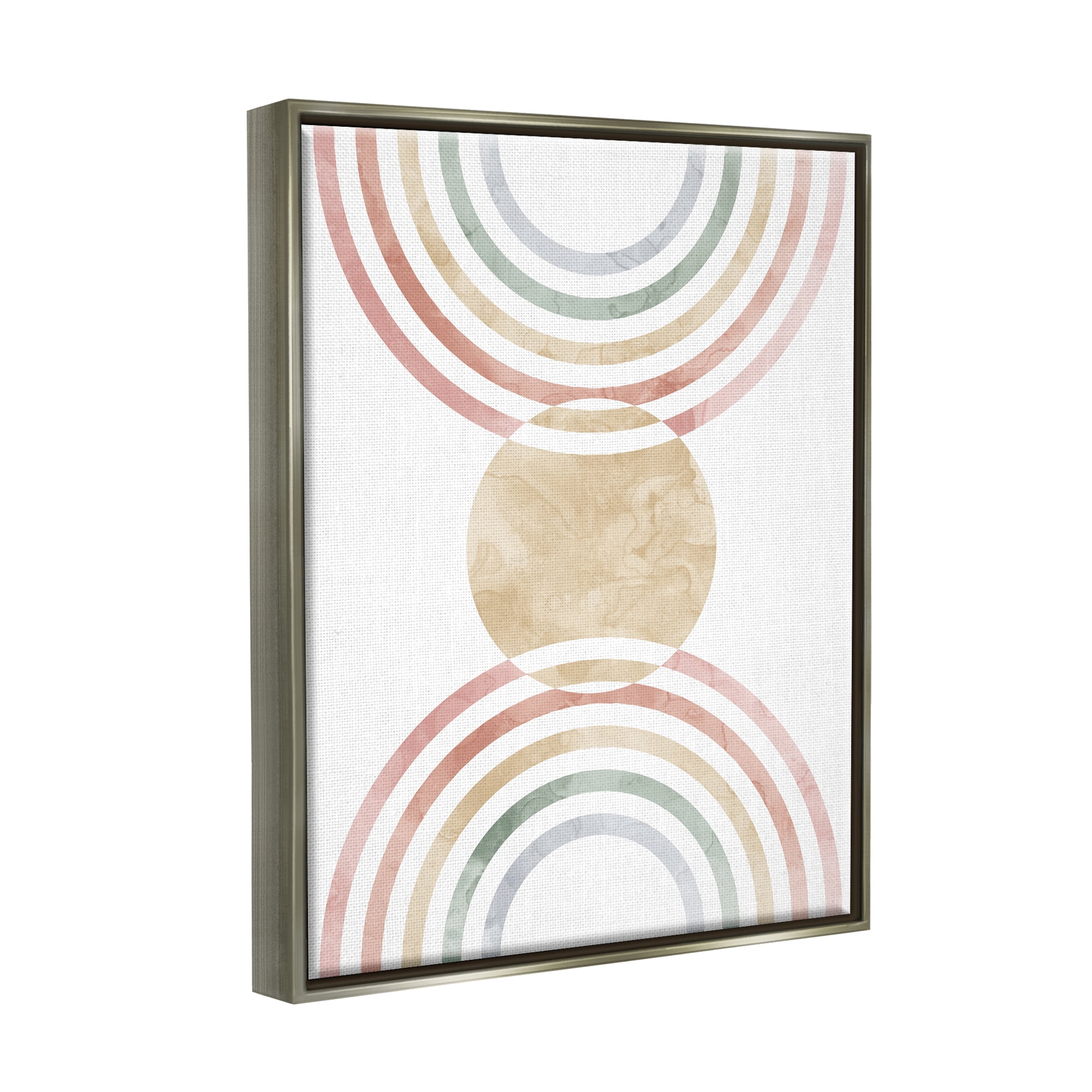 Stupell Industries Circle with Abstract Rainbows Abstract Painting Gray Floater Framed Canvas Art Print Wall Art, 17 x 21