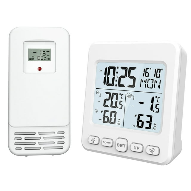 Dual Channel Indoor Outdoor Thermometer Hygrometer with Max/Min Records, Backlight, 9-Language Display, Time/Calendar & Alert Clocks – Ideal for Home, Office, Greenhouse – White (5043-0, Batteries