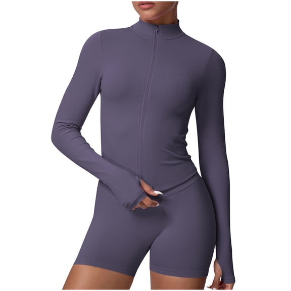 YUNAFFT Seamless High Neck Yoga Top for Women Long Sleeve Zipper Compression Fitness Shirt