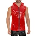 thumbnail image 2 of Bzhegqhd Men's Patent Leather Sexy Glossy Leather Hooded Leather Sleeveless Stand Up Collar Top/shirt, 2 of 5