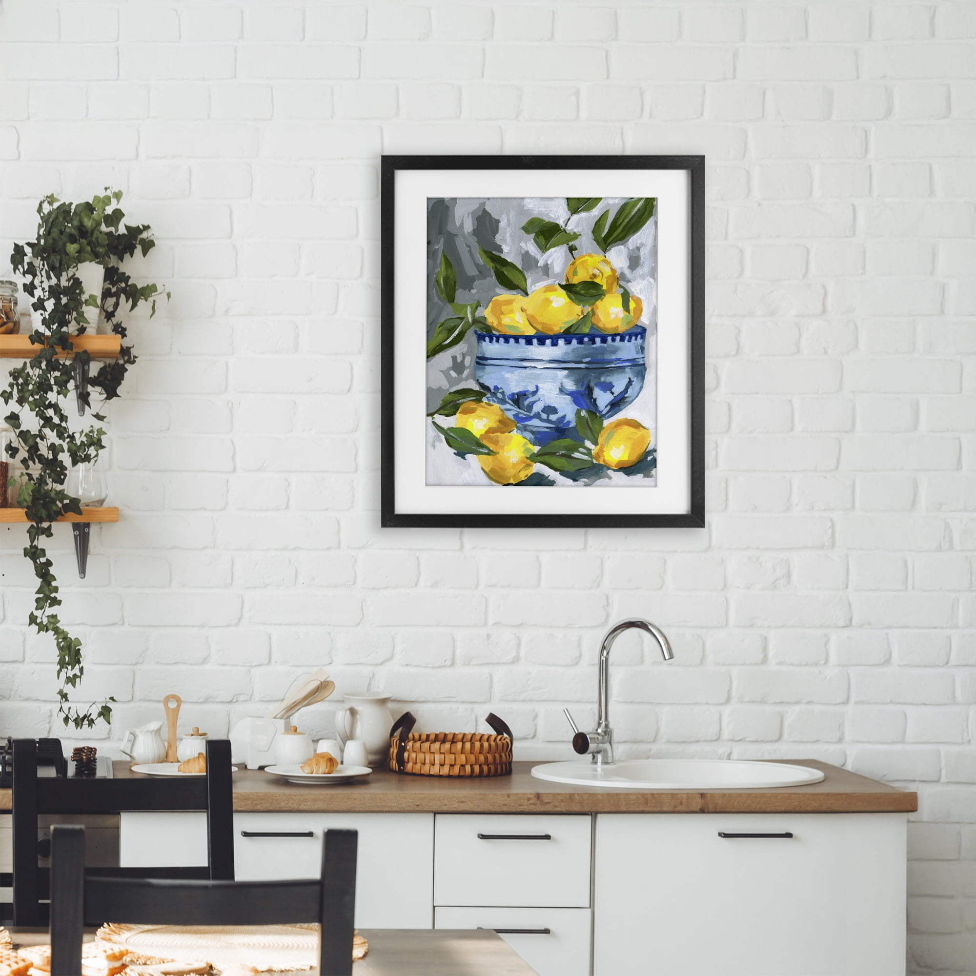 Stupell Industries Indigo & Lemon Bowl Black Framed Print Under Glass, design by Melissa Wang