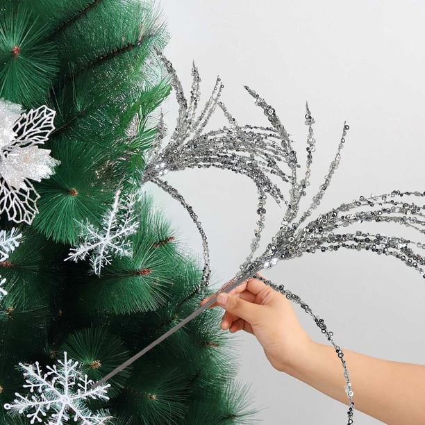 Recortes de Lentejuelas Navideñas, Adornos para Árboles de Navidad, Lentejuelas de Fuegos Artificiales, Colgantes de Ramas Simuladas, Adornos Navideños, Ramas Alargadas Cifradas
