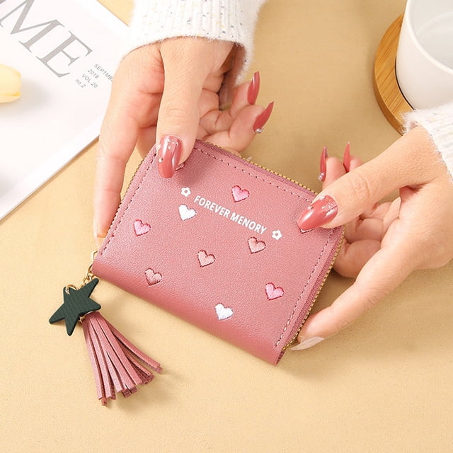 Cartera pequeña con ranuras para mujer, monedero delgado plegable con cremallera y tarjetero.