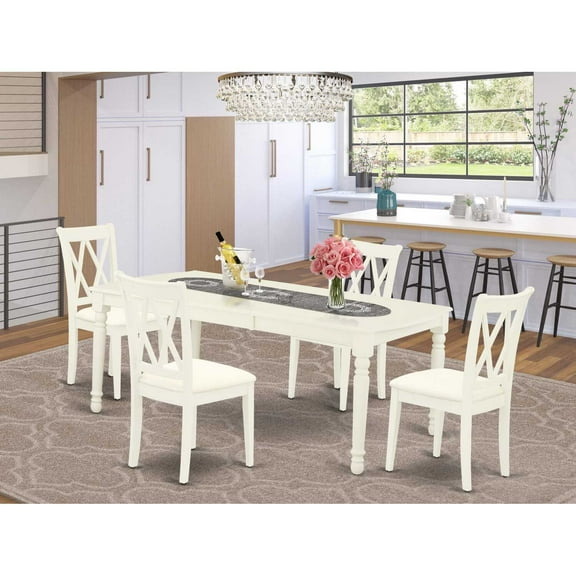 East West Furniture Dining Room Set Linen White, DOCL5-LWH-C