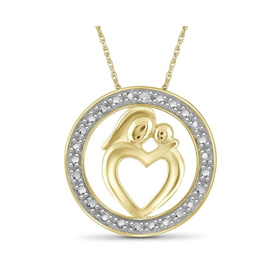 JewelersClub Mom Necklace Sterling Silver Necklace for Women – White Diamonds Accents   14k Gold Over Silver Mother Daughter Necklace – Mothers Day Gifts Necklaces for Women