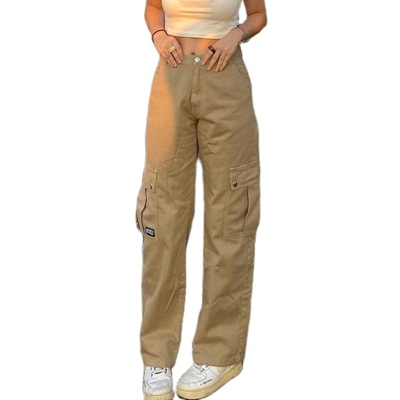 KOMOO Women Casual Wide Leg Pants Retro High Waist Pockets Straight Leg Trousers Loose Sweatpants Joggers Overalls Pants