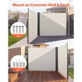 thumbnail image 4 of KFFKFF Retractable Side Awning, 71" x 236" Outdoor Privacy Screen with Durable 180 g/m² Polyester Fabric, Water-Resistant Sunshade for Patio, Garden, Balcony, Pool, or Deck, Beige, 4 of 9