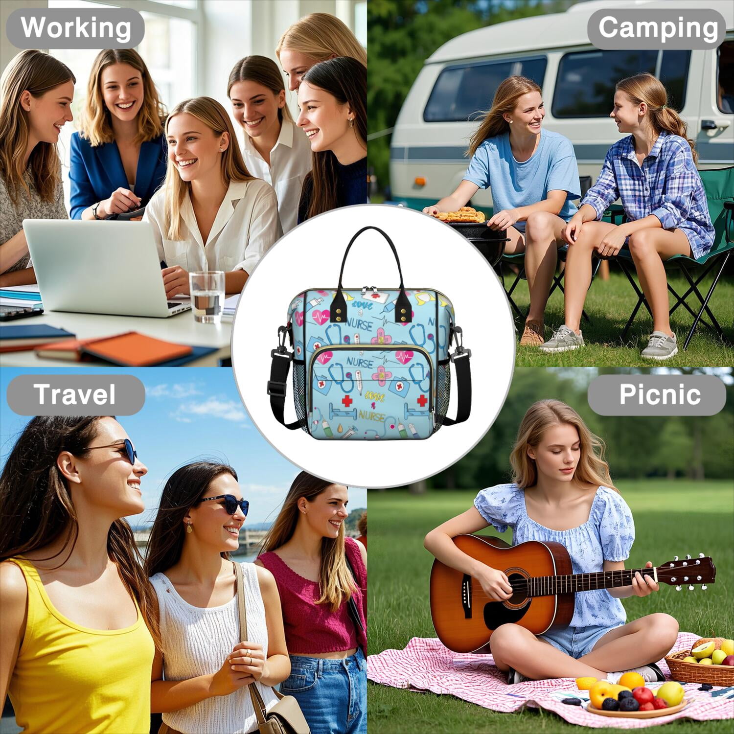 Nurse Nursing Saving Lives Every Day Cute Nurse Aesthetic Nurse Life Cute Funny Future Nurse Large Insulated Lunch Bag Dual Compartment Leakproof Lunch Box Waterproof Cooler Tote with Adjustable Strap