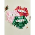 thumbnail image 3 of Miaouyo Infant Baby Girl Christmas Fall Jumpsuit 0 3 6 12 18 24 Months Plaid Print Tree Embroidery Long Sleeve Round Neck Bow Romper, 3 of 9