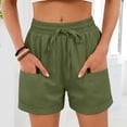 thumbnail image 2 of Arlun Women's Linen Shorts Casual Summer Loose Fit Lightweight Breathable Beach Shorts Solid Color High Waisted Comfort Pull on Shorts with Pockets Green L, 2 of 6