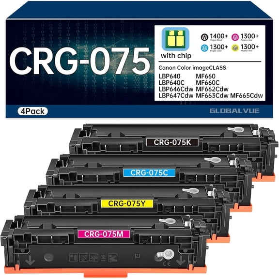 075 Toner Cartridges High Yield (with Chip) Compatible with Canon 075 075H for Canon Color imageCLASS MF662Cdw MF663Cdw MF665Cdw LBP646Cdw LBP647Cdw LBP640 MF660 Printer Ink 4-Pack