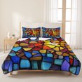 thumbnail image 3 of Full Quilt Set 78''x90'', Blue Red Yellow Lightweight Bedspread Coverlet Set with 2 Pillow Shams, Modern Colored Rainbow Stained Glass Breathable All Season Quilt Bedding for Bedroom/Guest Room, 3 of 9