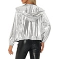 thumbnail image 3 of CHAQUETA METÁLICA BRILLANTE CON CAPUCHA Holográfica para Mujeres INSPIRE CHIC de Manga Larga y Cremallera XL Plata, 3 of 5