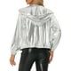 thumbnail image 3 of CHAQUETA METÁLICA BRILLANTE CON CAPUCHA Holográfica para Mujeres INSPIRE CHIC de Manga Larga y Cremallera XL Plata, 3 of 5