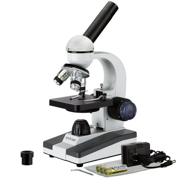 AmScope 40X-1000X Portable Student Compound LED Microscope All-Metal with Optical Lens