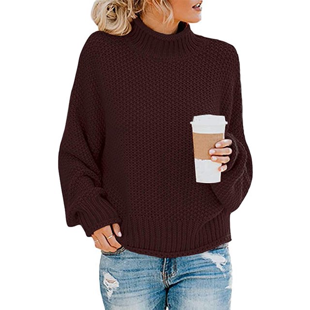 Women's Turtle Neck Oversized Chunky Knit Jumper Pullover Sweaters