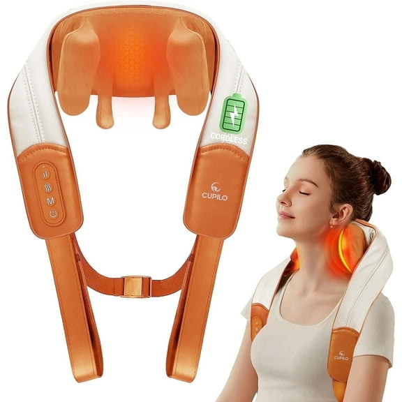 CuPiLo Shiatsu Neck Massager with Heat - Upgarded Kneading Massage for Muscle Relaxation, Cordless 4D Expert Neck Shoulder Massager for Pain Relief, Ideal Gift for Men, Women