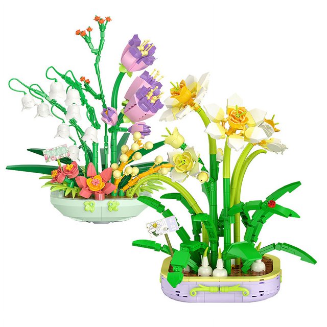 JM Kit de construcción de ramo de flores, bloques de construcción de flores bonsái, plantas artificiales, juegos de construcción de flores, mini ladrillos no compatibles JM