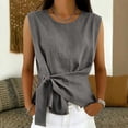 thumbnail image 6 of cocolona Summer Linen Irregular Tank Tops for Women Sleeveless Crew Neck Shirts Trendy Casual Solid Color Blouses, 6 of 6