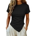 thumbnail image 3 of VBVC Women's Crew Neck Short Sleeve T-Shirt,Ladies Ruched Slim Fit Asymmetric Hem Top,Casual Form Fitting Basic Tee for Women,Black,S-2XL, 3 of 9