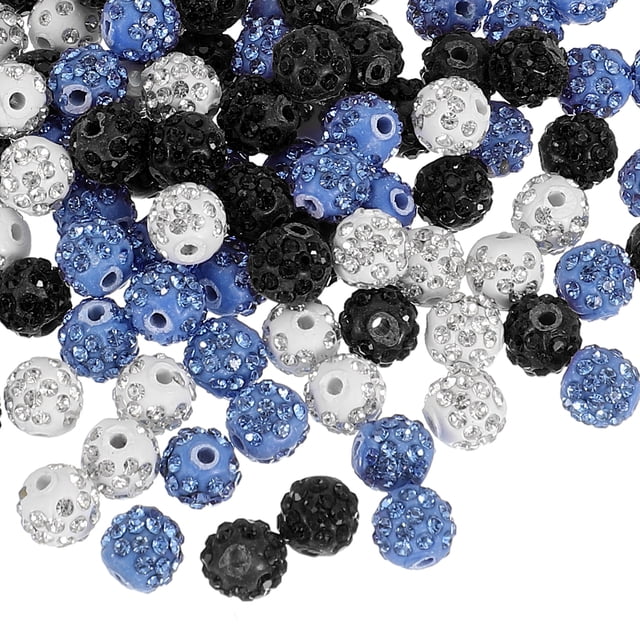 Cuentas de strass de arcilla Uxcell para hacer joyas, cuentas redondas brillantes de disco, bola de diamante negra/azul/blanca