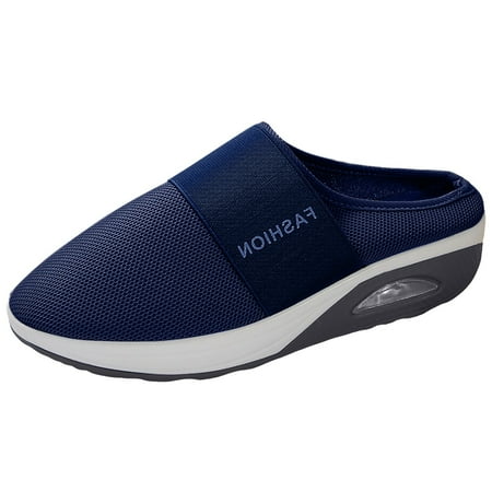 OJSFQUFP Womens Comfort Sandals Ladies Summer Fashion Solid Color Flying Woven Non Slip Soft Sole Mesh Breathable Air Cushion Sports Shoes Covered Feet Shoes Pantuflas Para Mujer Dark Blue 42