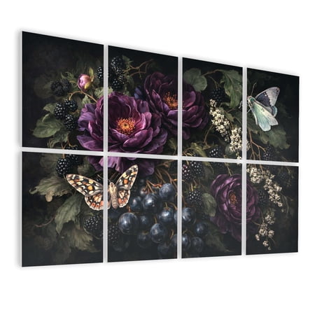 Gothic 8 Pack ArtAcoustic Panels Sound Absorbing Purple Flowers Blackberries Butterflies Floral Decorative Soundproof Wall Panels Self Adhesive for Nursery Game Room Bedroom 48 x32