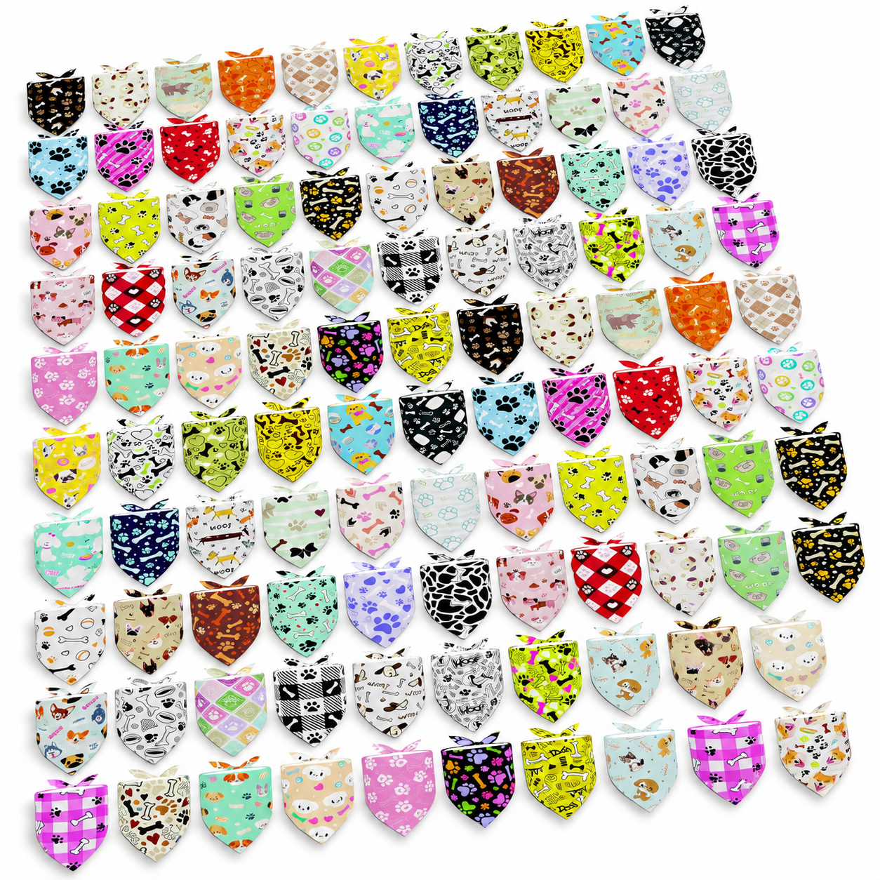 Paw Pattern Medium Dog Bandanas Bulk 100 Pack Seamless Pet Scarves