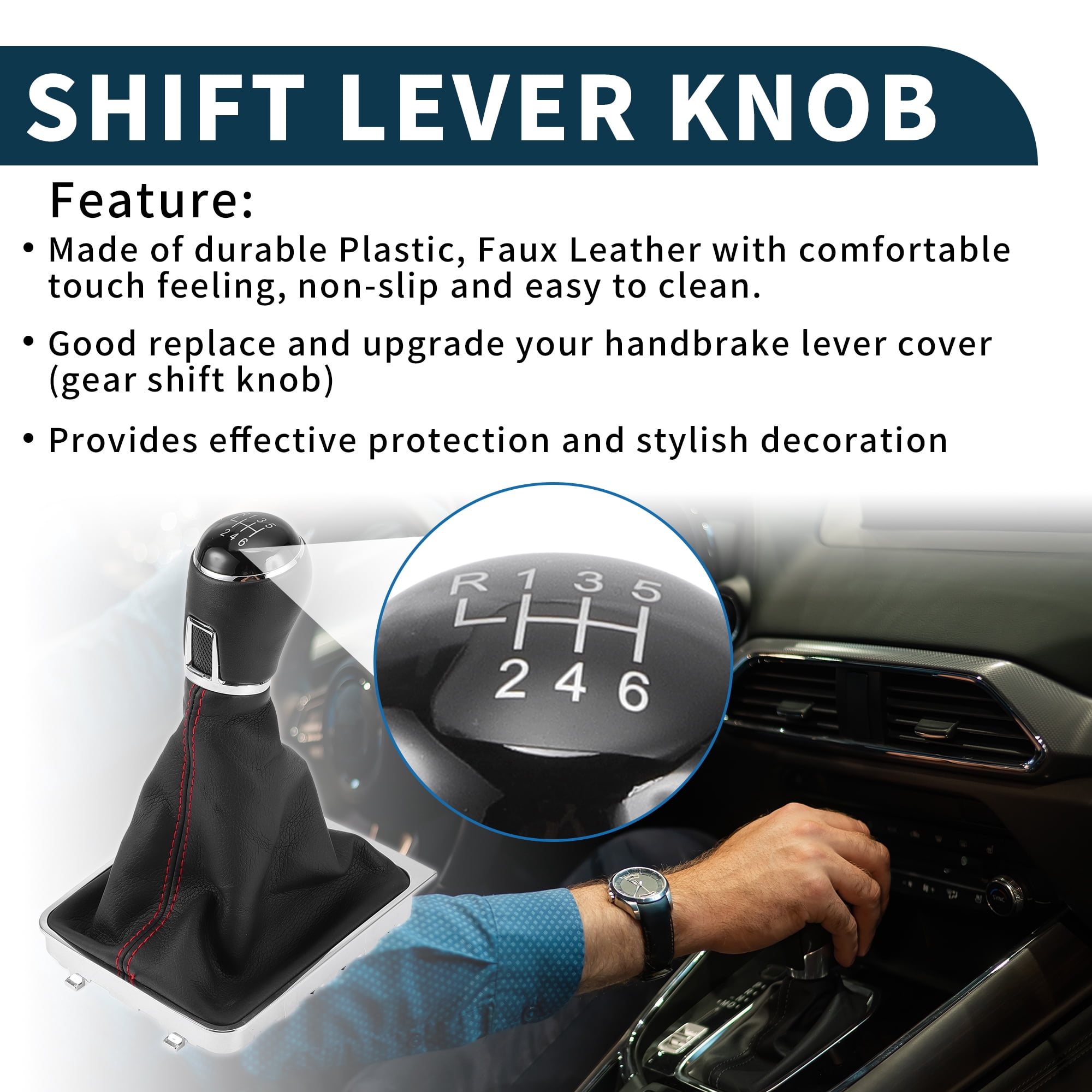 Unique Bargains Gear Shift Knob W/ Cover 6 Speed Manual Stick Shifter Knob for Volkswagen Passat Limo 05-11 Faux Leather