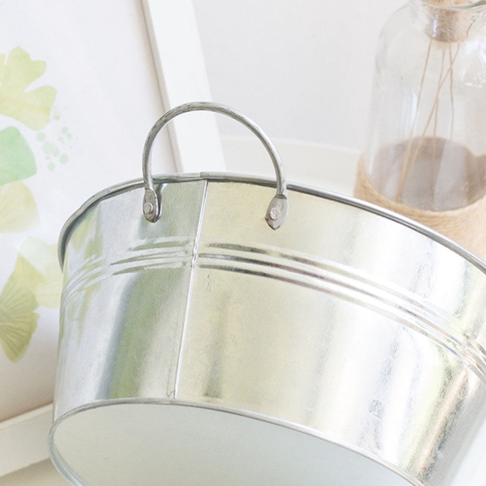 Unbranded Galvanized Farmhouse Flower Bucket - Double Handle Home Pail, Antique Plant Pot for Gardening