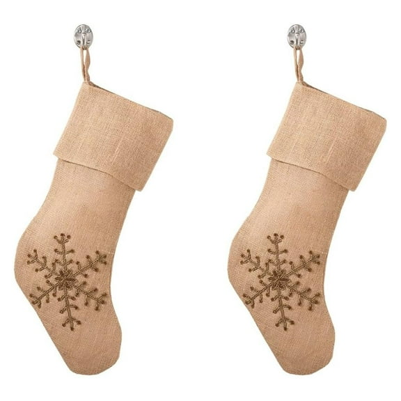 Jeweled Snowflake Burlap Design Holiday Décor Natural Christmas Stocking13 W x 19" L, Set of 2