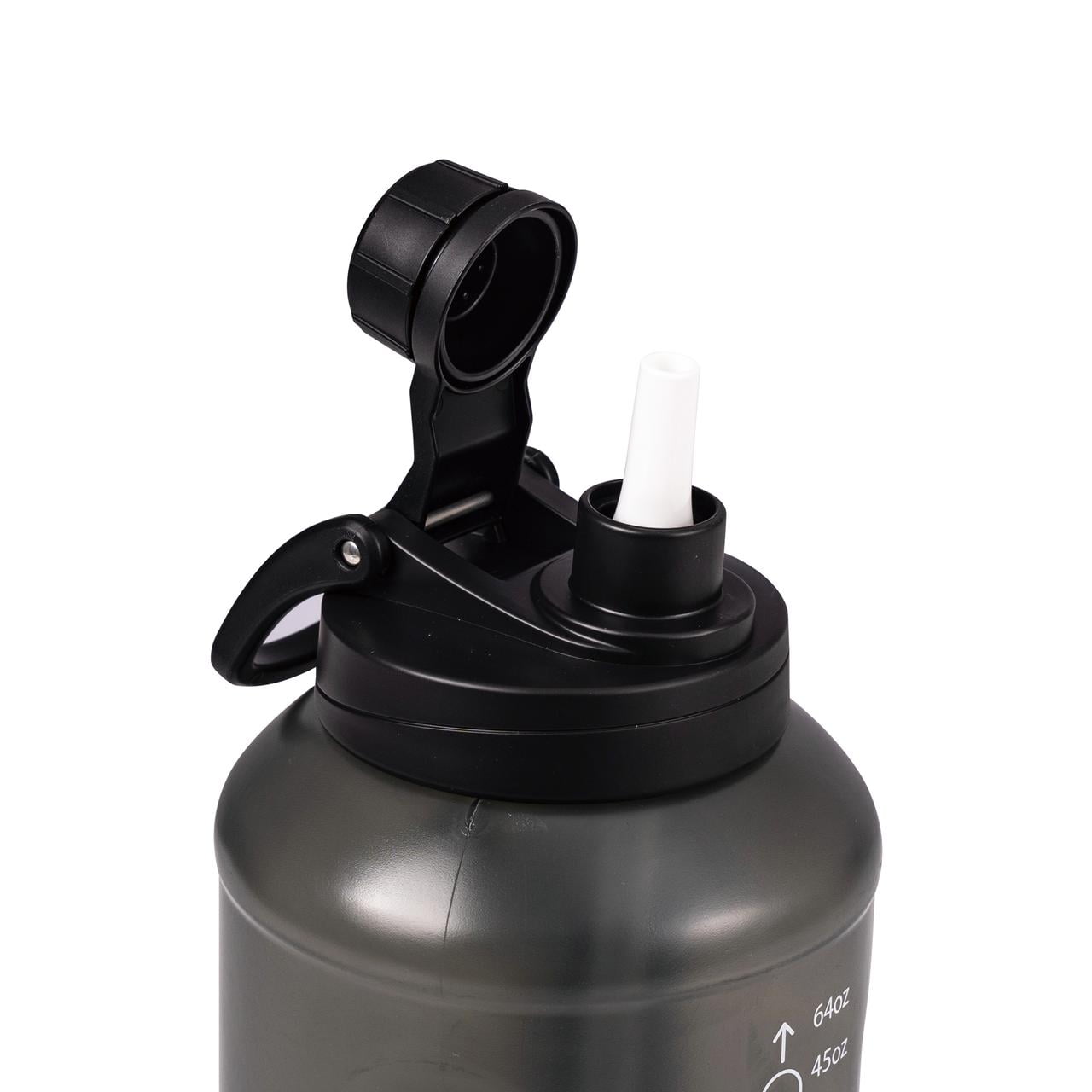 Mainstays 64 Fluid Ounces Water Bottle, Translucent Black, with Straw/ Chug 2 in 1 Lid, Light Weight, Reusable, Plastic