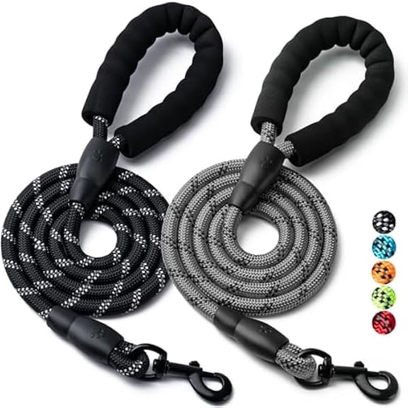 Eryueer 2 Pack Dog Leash, 4/5//6 FT Heavy Duty Nylon Rope Pet Leashes with Comfortable Padded Handle, Reflective Dog Leashes for Small Medium and Large Dogs (5FT-3/8,Black/Grey)