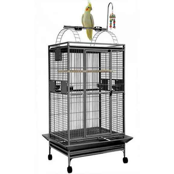 28" x 22" x 75"H X-LARGE Elegant Wrought Iron Play Top Double Metal Walk Ladders Bird Parrot Rolling Cage for African Grey Quaker Amazon Parrot Cockatiel Sun Green Cheek Conure Cockatoo