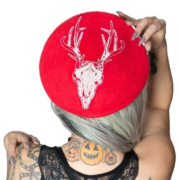 Kreepsville 666 Deer Skull Beret Hat Red