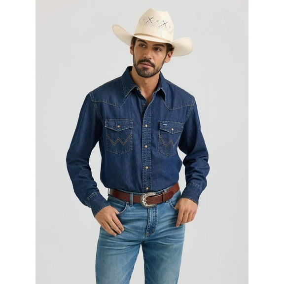 Wrangler Dark Denim Snap - Mens Shirt  - 112361700