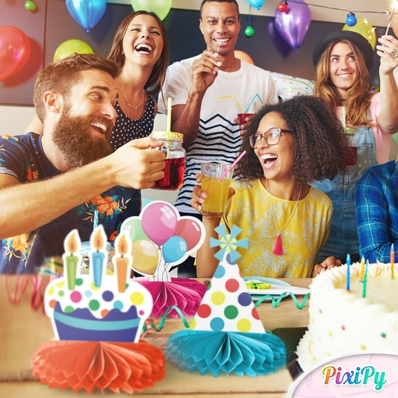 PixiPy Multicolor Party Centerpieces for Table, 9 Honeycomb Birthday Decoration