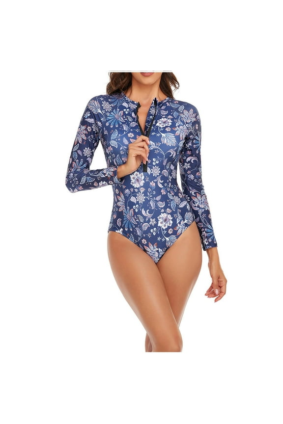 Womens Rashguard Long Sleeve Swimsuit Zip Front Surfing One Piece Bathing Suit for Women Summer Sun Protection Swim Shirt UPF 50+