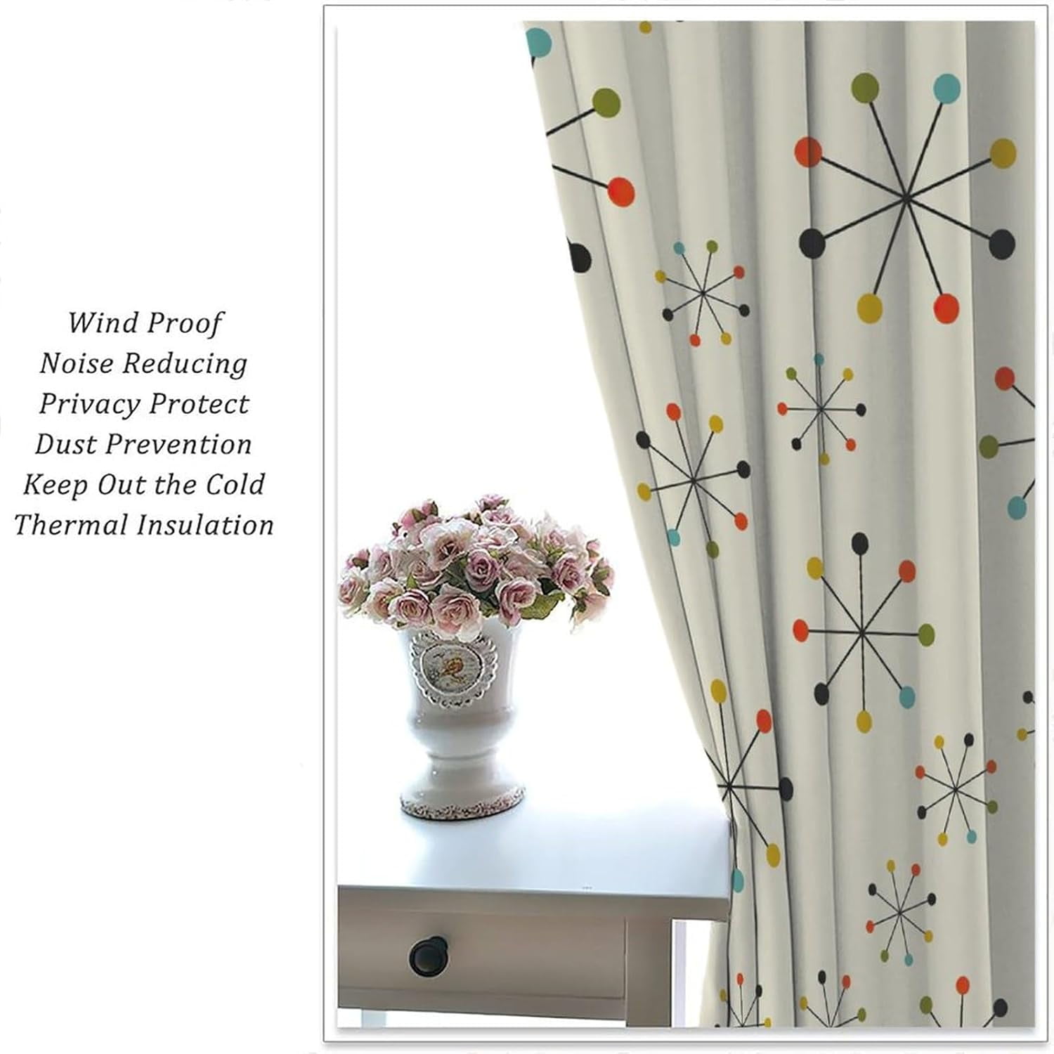 Mid Century Blackout Curtains, 60s Geometric Vintage Mid Century Abstract Modern Pattern Window Treatments for Bedroom Living Room Kitchen Rod Pocket Curtains42X63 Inch