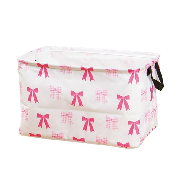 Foldable Fabric Storage Basket With Bow Design And Handles For Toys Laundry Blankets Closet Organization Decorative And Practical For Bedroom Dorm Living Room Storage