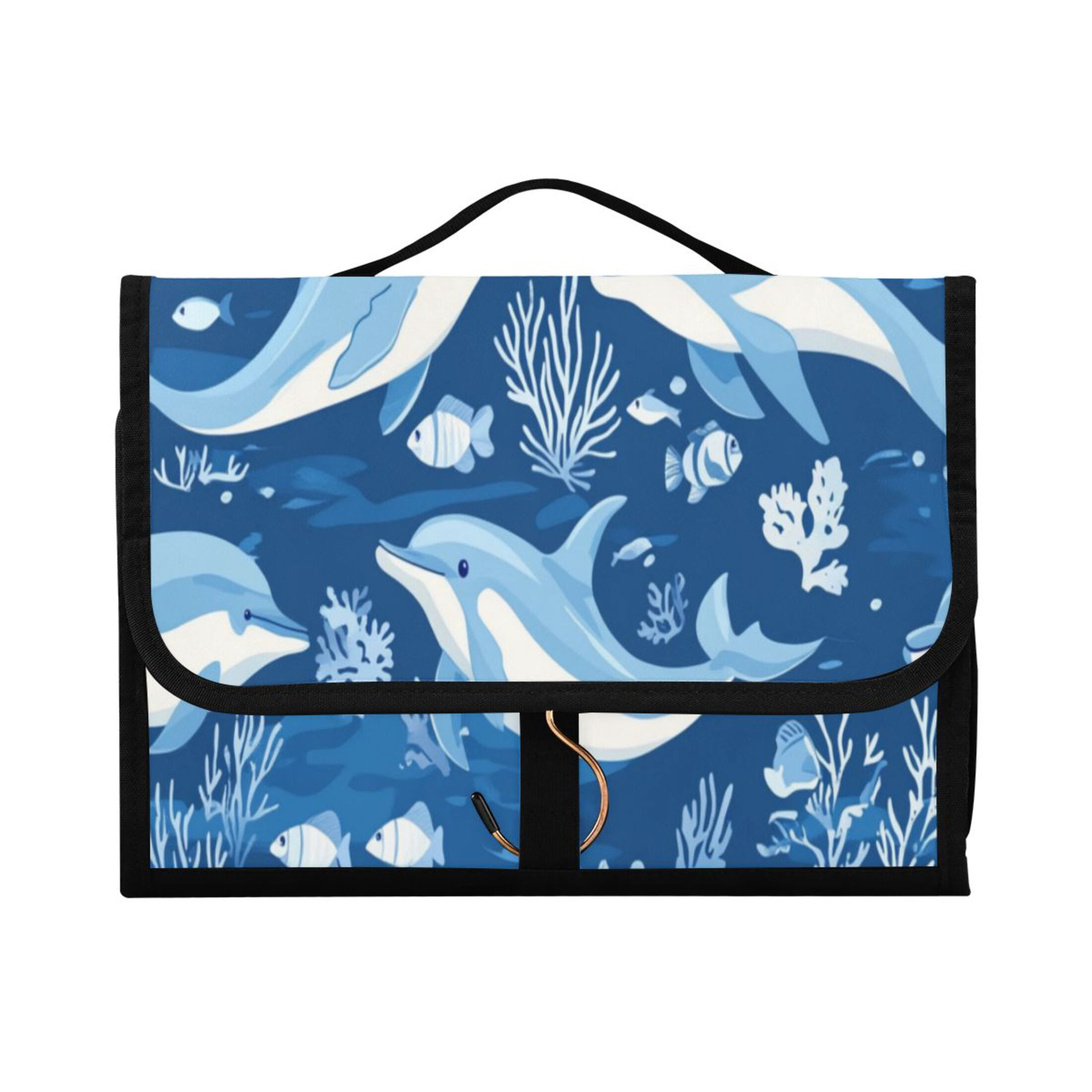 3-Piece Travel Toiletry Bag Set, Hanging Wash Bag with Makeup Bag & Brush Case,Waterproof Cosmetic Organizer for Travel, Gym & Home Playful Dolphins
