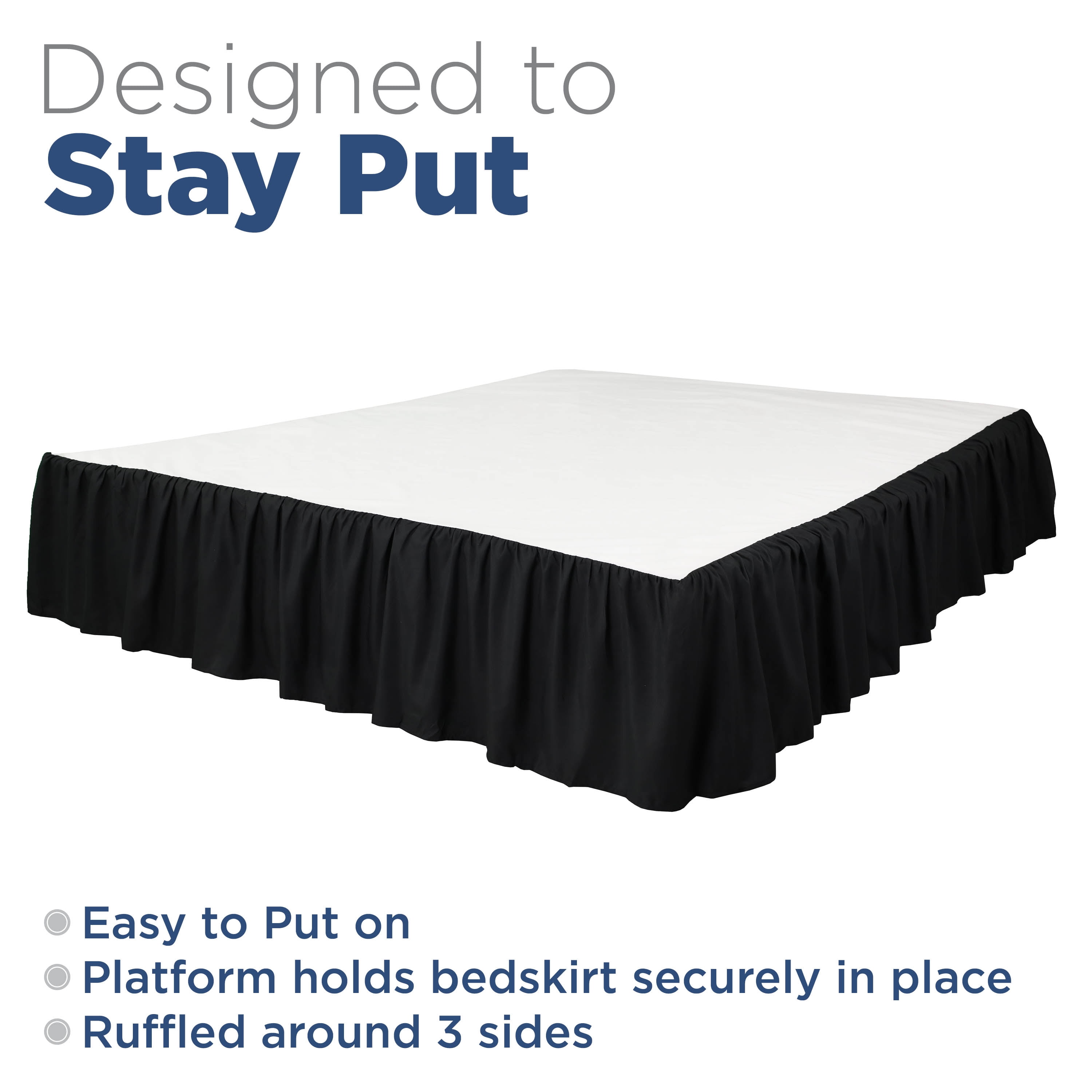 Martex Twin Bed Skirt | Ruffled 100% Microfiber Dust Ruffle | 16" Drop | Black
